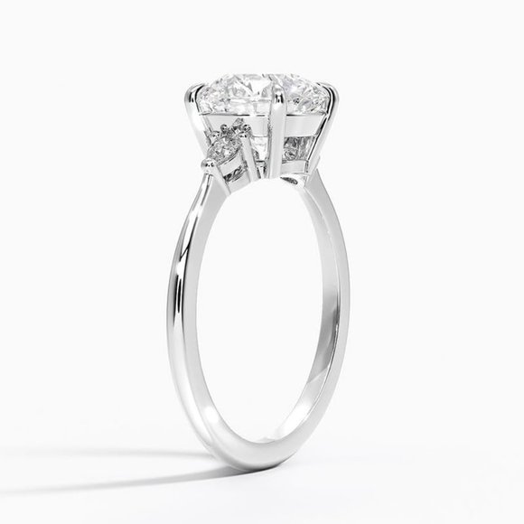 3.10 CTW Round With Pear Lab Created Diamond Four Claw Prong Engagement Ring - Picture 3 of 8